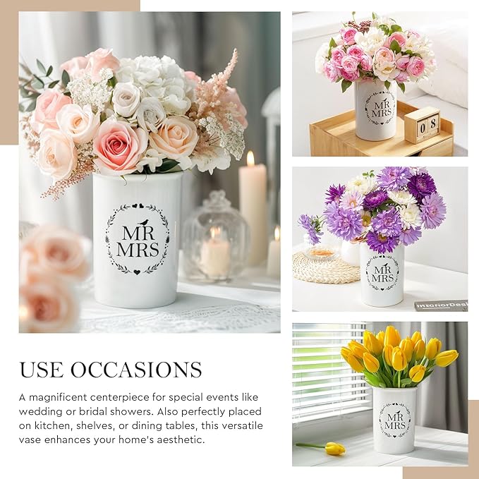 AW Bridal Mr and Mrs Wedding Vase Decorations, Bridal Shower Gifts for Bride, Wedding Table Decorations for Women Friends, Anniversary Engagement Gifts for Couples and Newly Engaged