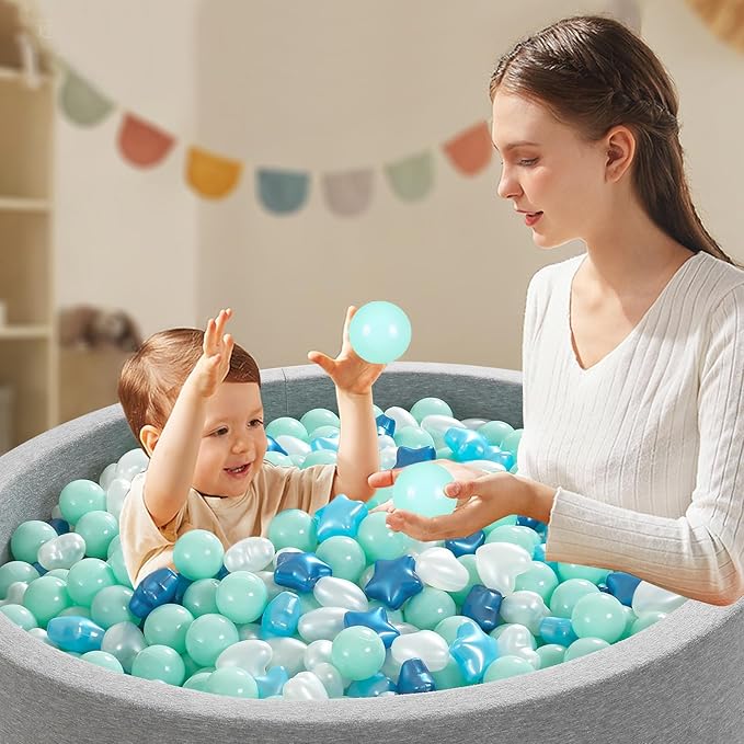 Ball Pit Balls Pack of 100 200 500 - Star and Round Set BPA Free Phthalate Free Non-Toxic Crush Proof Play Balls Soft Plastic Balls for Toddlers Baby Kids Birthday Pool Tent Party