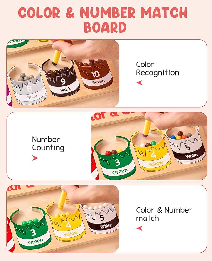 GAMENOTE Magnetic Color and Number Maze - Educational Fine Motor Skills Toys for Boys Girls 3 4 5 Years Old, Wooden Color Matching Learning Counting Toddler