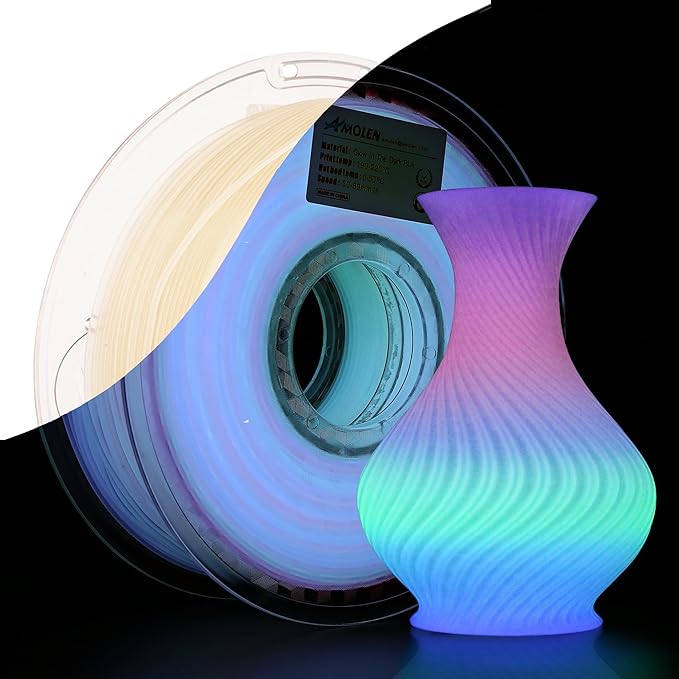 AMOLEN Rainbow PLA 3D Printer Filament, Glow in The Dark Multicolor, Blue/Green/Purple Rainbow, 10-Minute Color Shift, High Precision +/- 0.02mm, 1kg Spool for Smooth Printing