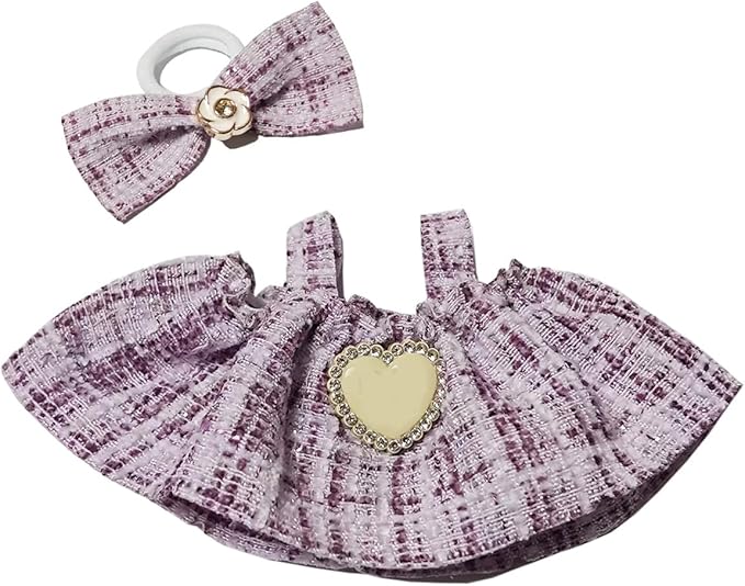 17cm Doll Clothes - Luxury Chic Style Set for 5.91-6.7“ (15-17cm) Dolls, Cute Premium Fashion Doll Outfit with Accessories -Purple Plaid Tweed Dress +Plaid Bow