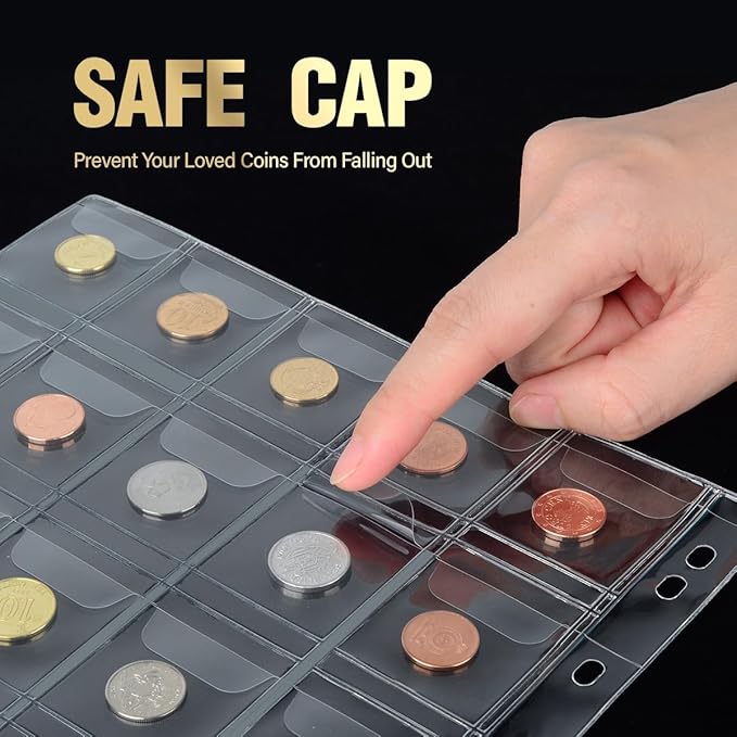 Coin Collection Book- 300 Coins Pockets+30 Bills Pockets, Coin Collection Supplies Holder for Collectors, Coin Album Binder Storage Box Case for Money Currency