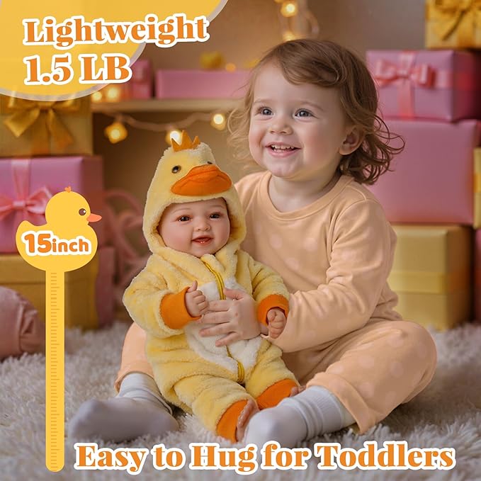 BABESIDE Lightweight Baby Doll Set – 15" Realistic Soft Doll for Girls, Easy to Carry & Hug – Pretend Play & Gift for Toddlers