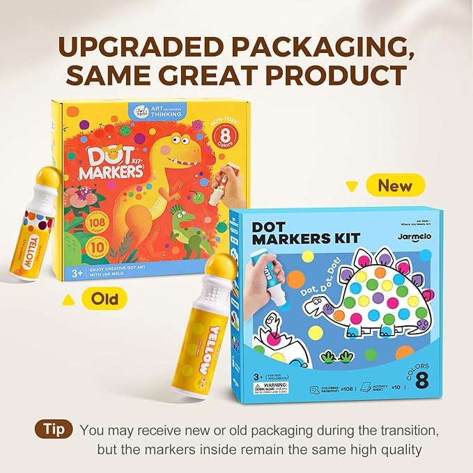 Jar Melo Washable Dot Markers for Toddlers, 8 Colors Dot Paints with 120 PDF & 10 Physical Activity Papers, Non-Toxic Bingo Daubers for Toddlers 2-4, Kids Arts and Crafts Supplies
