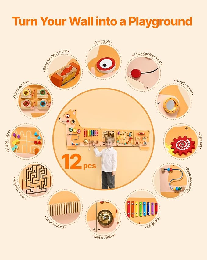 VEVOR Dog Activity Busy Board Panel, 12 Wall Activities Board, Montessori Sensory Wall Panel for Kids 3-12 Years, Sensory Wall Activity Panel, Ideal for Toddler Playroom Nursery Classroom