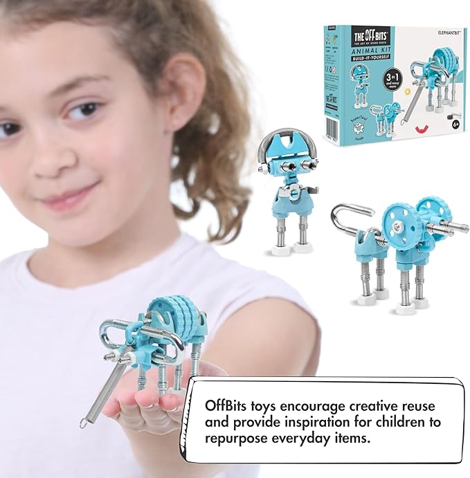 The Off Bits Erector Set: Animal Mini STEM Toys for Kids 6+, Toy Building Sets with Nuts & Bolts, STEM Building Toys Gifts for Boys and Girls (Blue Elephant)