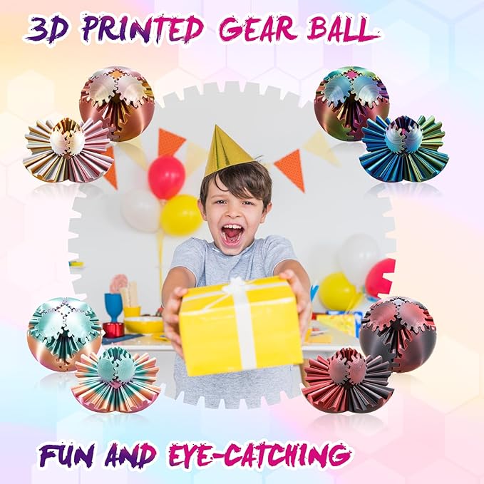 Gear Ball-3D Printed Gear Sphere,3D Printed Spin Ball Cube Fidget Toy,The Steampunk Whirling Wonder Fidget Ball Toy (Candy Rainbow)