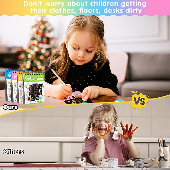 24 Pack Scratch Arts and Crafts Notebooks, Rainbow Art Scratch Note, Stuffers Essentials Gifts for Kids Ages 4-8 Birthday Party Favors Classroom Prizes