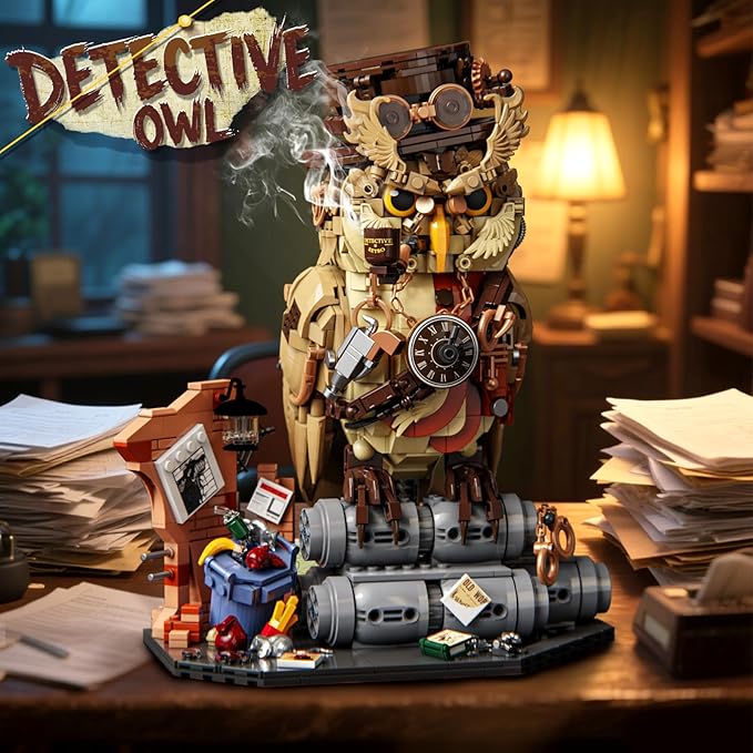 Detective Owl Building Set for Adults, Compatible with Lego Owl, 1286PCS Collection Model Creative Bird Building Toy, for Kids Boys Girls 8+