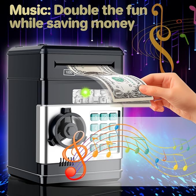Electronic Piggy Bank for Kids Ages 5-12, Password Lock ATM Safe Bank with Auto Bill Roller, Educational Money Toy, Cash Coin Savings Box for Birthday Gifts Boys & Girls 5 6 7 8 9 10