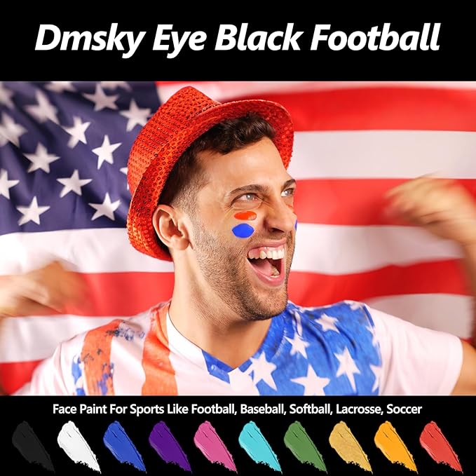 Dmsky 10 Packs Eye Black Sports Stick for Football, Baseball, Softball-Anti-Glare Face Body Paint Stick Kit,Water-Proof Eye Sports Paint Sticks,10 Color Eyeblack Painting Kit for Athletes & Fans