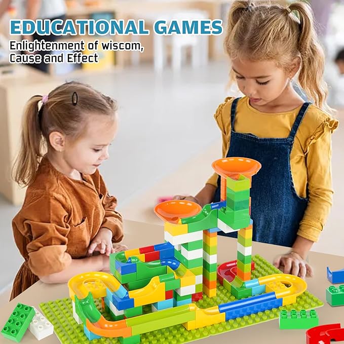 Marble Run Building Blocks for Kids, 145 PCS Building Bricks with Step-by-Step Guide, STEM Toy Track Compatible with Major Brands for Age 3 4 5 6 7 8+ Boys Girls Birthdays