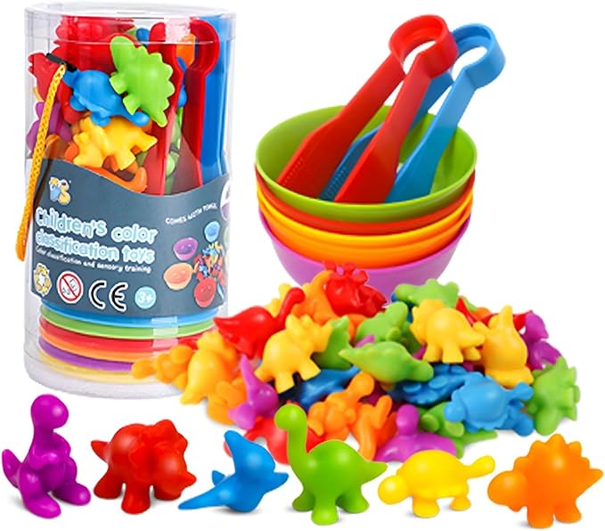 Counting Toys Matching Game for Kids with Sorting Bowls Sensory Toys Color Classification Game Set Early Learning Toddler Preschool Montessori Educational Toys for 3 4 5 Years Old-Dinosaurs