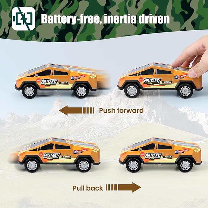 Toy Trucks for Kids 1/32 Model Car 3 Pack,Camouflage: Blue, Yellow, Green,Friction Power Push and Go Pull Back Wind up Race Cars,Toddlers 3 4 5 6 7 8 for Boys and Girls Birthday Party Gift