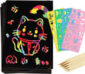 90 Pcs Scratch Art Paper Rainbow Sets, Scratch Paper Rainbow Black Scratch Off Paper Art Gifts for Kids Art Craft Supplies Kits