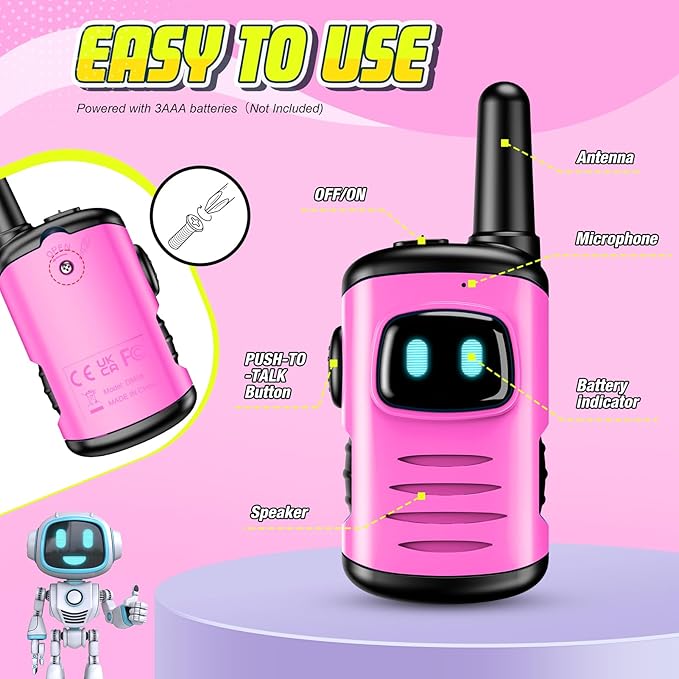 Toys for 3-8 Year Old Girls: comedyfun Mini Robots Walkies Talkies 2 Pack Christmas Birthday Gifts for 3 4 5 6 7 8 Year Old Girls Outdoor Toys Age 5 6 7 8 Girl Stocking Stuffers Camping Hiking