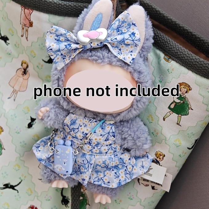 2-Piece Clothes for Labubu (NO Doll), Handmade Liberty Fabric Dress and Bow Set for 17CM Dolls, Cute Outfit Accessories (MITSI-Valeria)