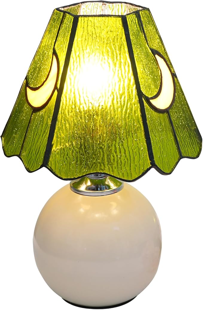 Mushroom Lamp Tiffany Stained Glass Moon lamp Cute Small Bedside Table Lamps for Living Room Home Decor,Girls Women Birthday Christmas Thanksgiving Day Gift,Green