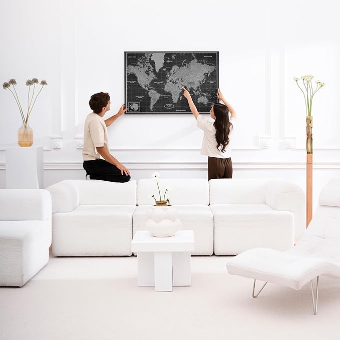 Canvas World Map with Cork Pin Board - English Lettering - Decorative Wall Decoration for All Rooms - Canvas Pictures with World Map Motif (70x50 cm, Pattern 7)