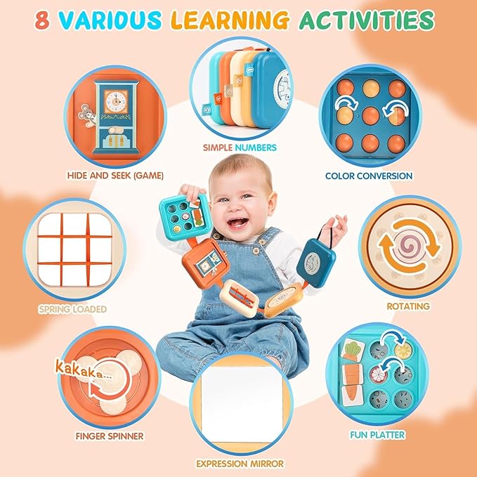 Toys for 1 Year Old, Travel Toys for Toddler 1-3, Montessori Busy Board Activity Cube with Fine Motor Skills, Christmas Birthday Gifts for 1 Year Old Boy Girl, Kids Stocking Stuffs