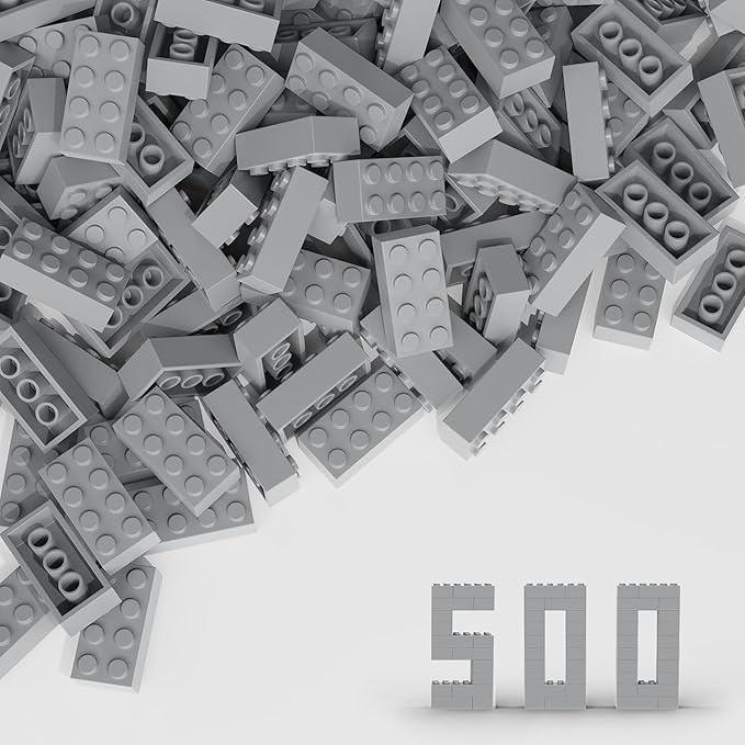 500 Piece Light Gray Bricks Bulk, Gray 2x4 Building Bricks Flat, Compatible with Lego Parts and Pieces: 2x4 Light Grey Bricks(Color: Light Gray), A0001