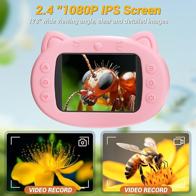 Kids Microscope, 1000X Handheld Mini Microscope, 2.4'' Portable Digital Microscopes, Photo and Video Microscopes, Educational Science Kit Toys for Age 3-10 Girls&Boys(Light Pink)