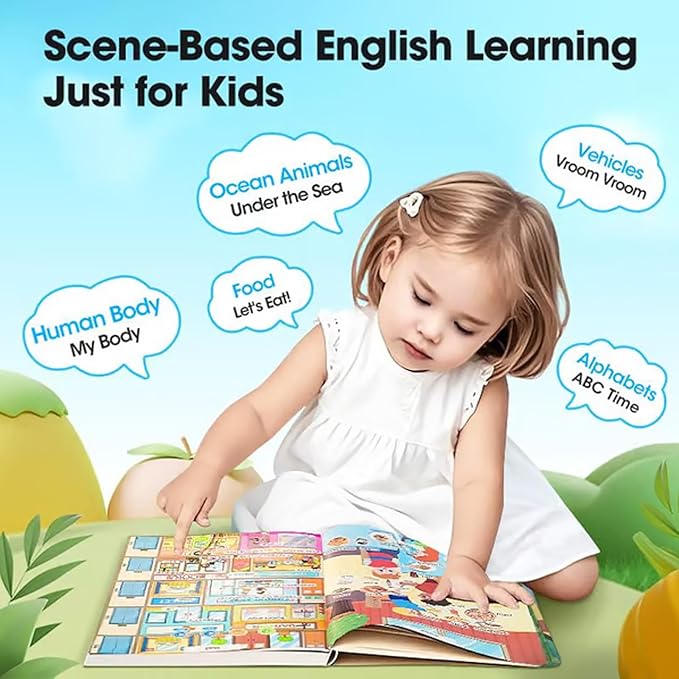 My First English Words Sound Book Toy, English Learning Talking Book for Kids 2 3 4 5 6 Years Old, Interactive Electronic Audio Toddler Books, 470+ Words, 21 Themes, Press to Learn Phonics (3-9y)