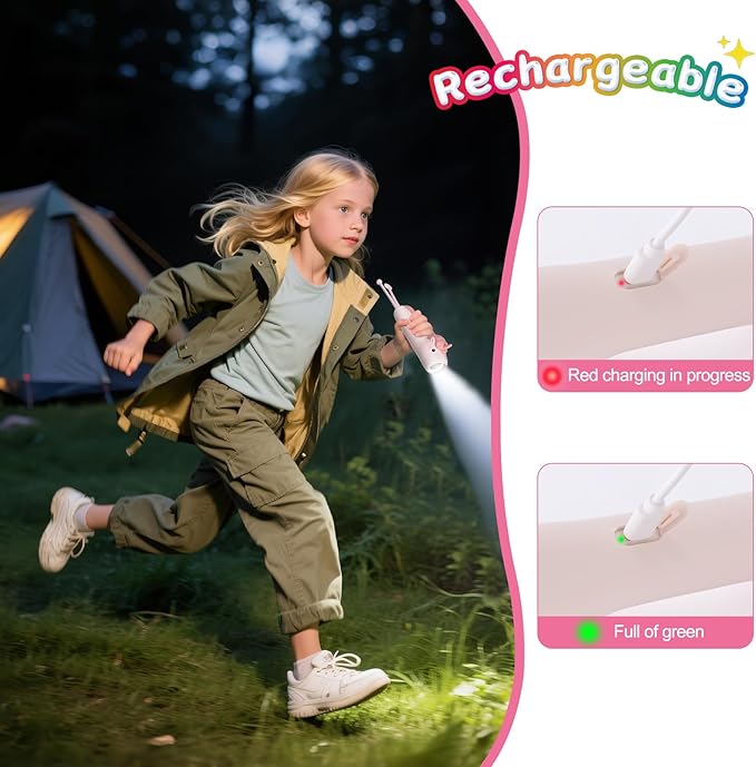 Unicorn Flashlight Rechargeable-2 Pack, Kids Flashlight for Girls and Boys, Unicorn Toys for Girls Age 4-6, Pink Small LED Child Flashlights for Birthday Gifts, Idea for Camping, Outdoor&Home Use
