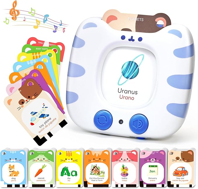 JoyCat Spanish & English Bilingual Talking Flash Cards for Toddlers 1-5, 454 Words with Durable Thick Cards, Easy to Slide in and Out, Speech Therapy Toys, Birthday Gifts for Boys Girls