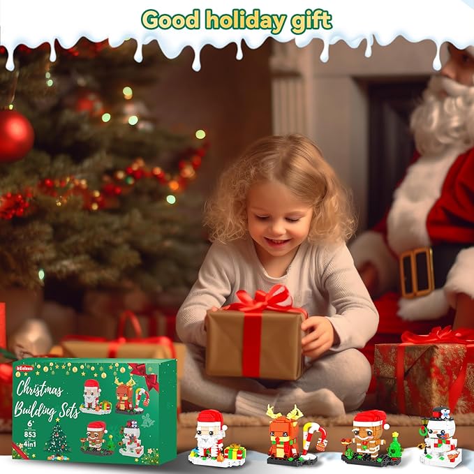 Eelexa Christmas Building Toys Set Includes Santa Claus, Snowman, Reindeer, Gingerbread, Christmas Building Blocks for Kids, Boys and Girls, Ages 6+ (853 Pcs)