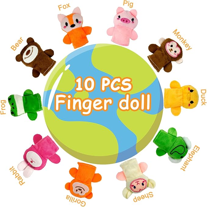 Sealive 10-PCS Finger Puppets for Toddlers Story Time - Soft Velvet Forest Animals Puppet Toys - Perfect for Role Playing, Classroom Learning, Party Favors, Travel, Therapy, Imagination Building
