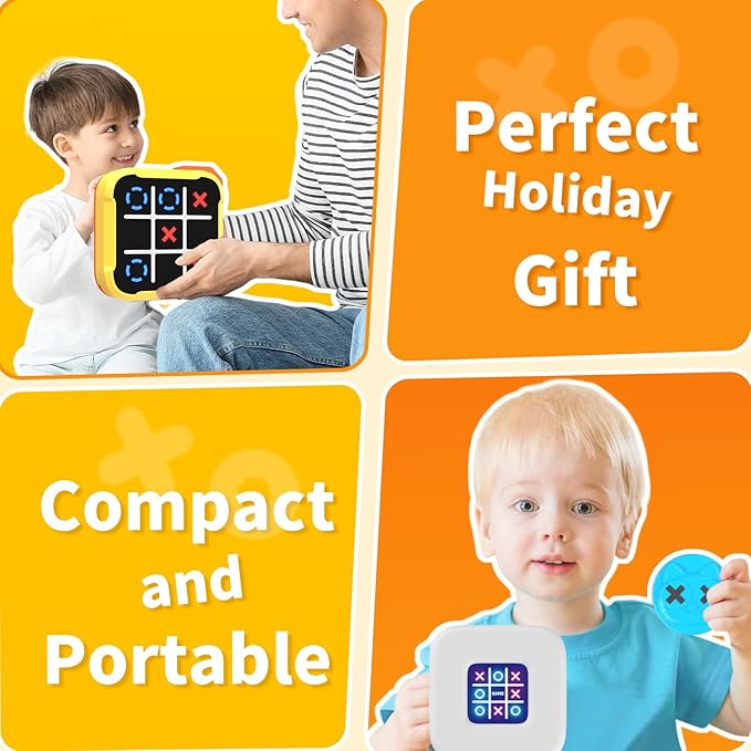 Electronic Tic Tac Toe Game, 4-in-1 Digital Puzzle Games, Handheld Family Board Game for Kids and Adults, Portable Toys Gift for Boys Girls, Birthday, Travel, and Road Trip