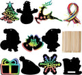 Naturahand 50 Rainbow Scratch Paper with 10 Wooden Scratch Sticks and 50 Red String, Deer Snow Shaped Scratch Off Cards for Christmas DIY Decorations and Art Party Favors(H-4)