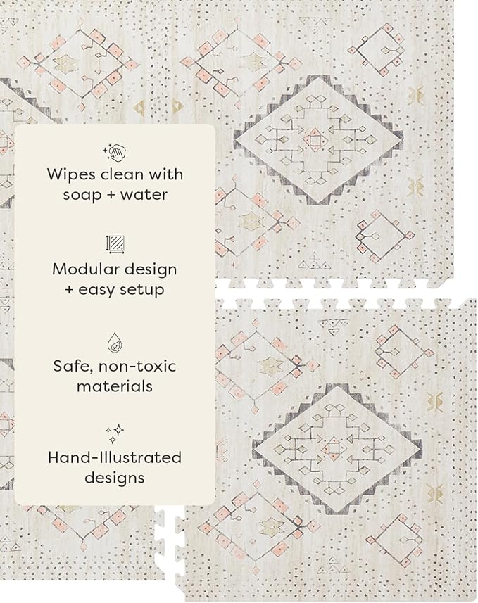 House of Noa Baby Play Mat – 4x6 Oat Ula – Set of 6 Tiles – Cushioned EVA Foam Play Mat for Floor, Soft Interlocking Baby Crawling Mats for Hard Floors