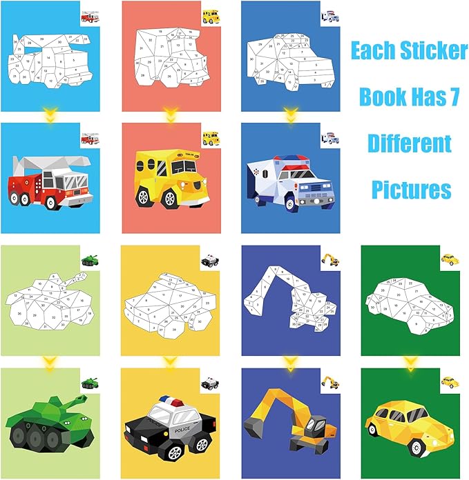 AEAHALY Vehicle Sticker Book Sticker Paint Books for Kids Ages 4-10 Paint by Stickers Party Birthday Gifts for Boys Girls Learning