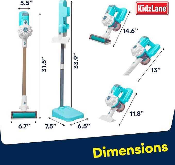 Kidzlane Toy Vacuum Cleaner for Toddlers – Real Working Kids Vacuum with Suction, Cordless Pretend Play Dyson-Style Vacuum Toy, Rechargeable, Multiple Cleaning Modes, Learning & Role-Play Fun
