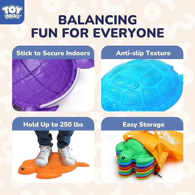 TOY Life 10 Pcs Turtle Balance Stepping Stone for Kids, Indoor Outside Toys for Kids Ages 4-8, Toddler Outdoor Toys, Stepping Stones Game, with Cards and Spinner