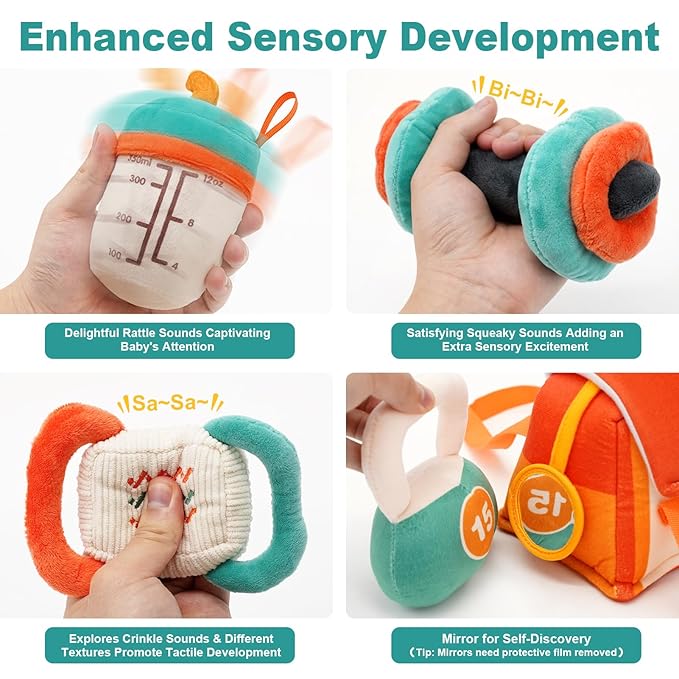 Vanplay Baby Toys 0-12 Months, Workout Plush Toy with Rattle for 0-3-6 Month, Sensory Montessori Toys for Babies 6-12-18 Month, Baby Boys Girls Birthday Shower Gifts for 7 8 9 10 Month