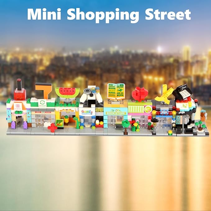 894 PCS Building Blocks City Set for Boys and Girls Ages 6-12: Build 8 Mini Shops | Creative Construction Toy Gift (Birthday Party, Stocking Stuffer, Classroom Prizes)
