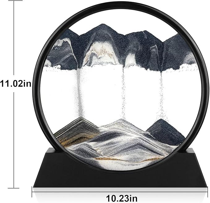 Moving Sand Art Picture - 3D Quicksand Painting Decor - Round Glass 3D Deep Sea Sandscape - Relaxing Home Decoration Desk Toys for Home Office Desk Mantle Bookshelf- (Black, 12 in)