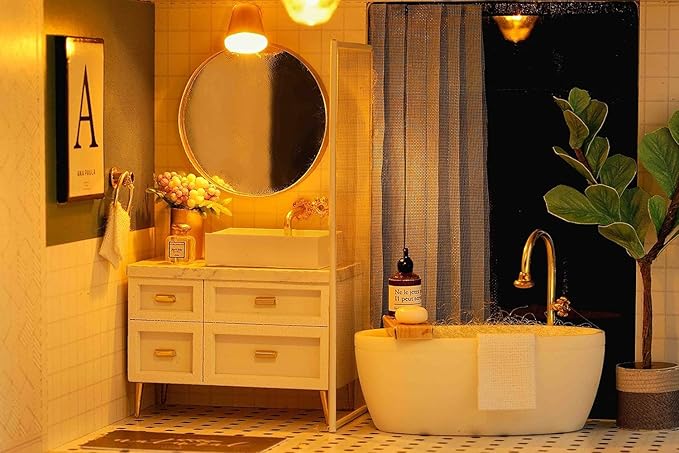 CUTEROOM DIY Miniature Dollhouse Kit with Furniture,Wooden Doll House with Music Movement & LED Lights, DIY House Kit Christmas Birthday Gifts - Comfortable Life