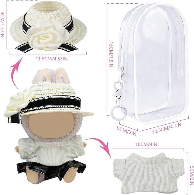 4 Sets Clothes for LABUBU Doll (NO Doll), Handcrafted Crochet Accessories for LABUBU About 6.7'' Dolls, Premium Outfit-Cute Clothes for Dress up Unique Style (White Package Box+Clothing Sets)