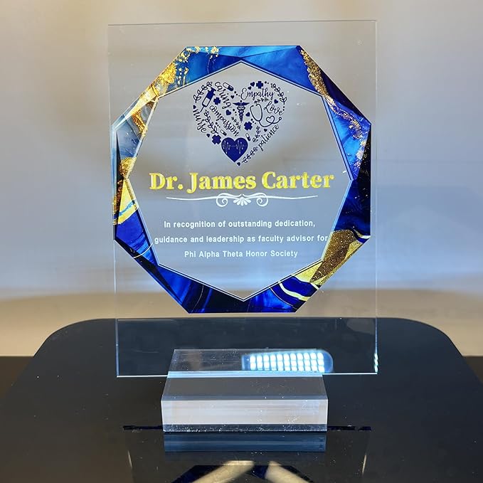 Custom Engraved Acrylic Employee Recognition Award – Personalized Appreciation Trophy for Corporate Excellence – Desk Display Plaque with Free Customization (Style #4)