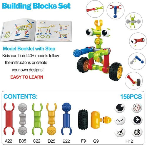 156 PCS Creative Building Blocks Building Toy Set - Featuring Storage, Includes Dinosaur, Robot, Car, Spider, Dog, Animal Figure Building Toy Playset for Kids, Birthday Gift Ages 3+ (N)