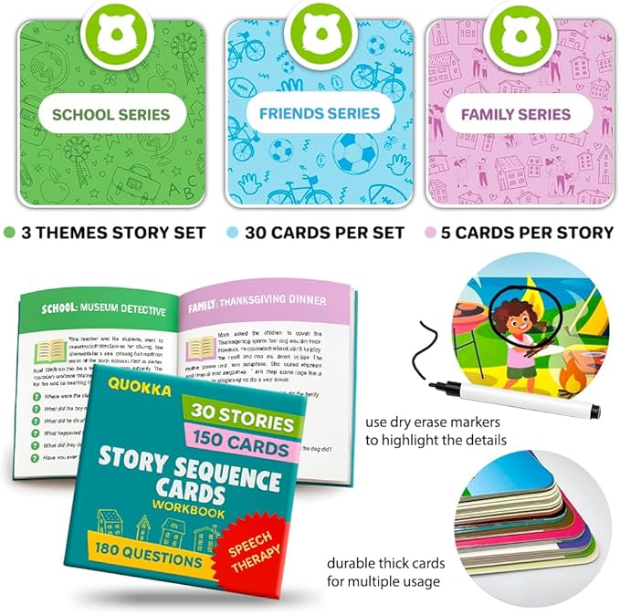 QUOKKA Sequence Speech Therapy Toys for Toddlers 3-4 - Autism Learning Materials for Kids 5-7 - Create a Story Cards Sentence Building - ABA Therapy Social Skills - Storytelling Picture Game