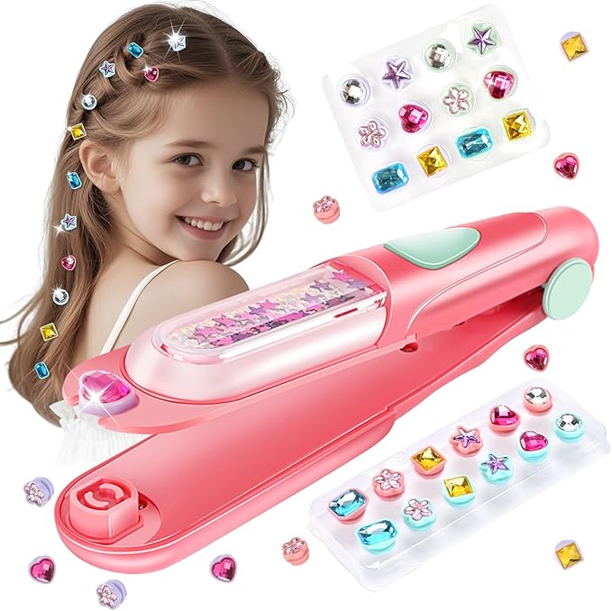 kidzkube Hair Gem Stamper Kit, Bling Hair Jewels for Girls Toys, Hair Styling Tool with Reusable Shining Diamonds, Birthday Gifts Toys for Girls Ages 3 4 5 6 8-12