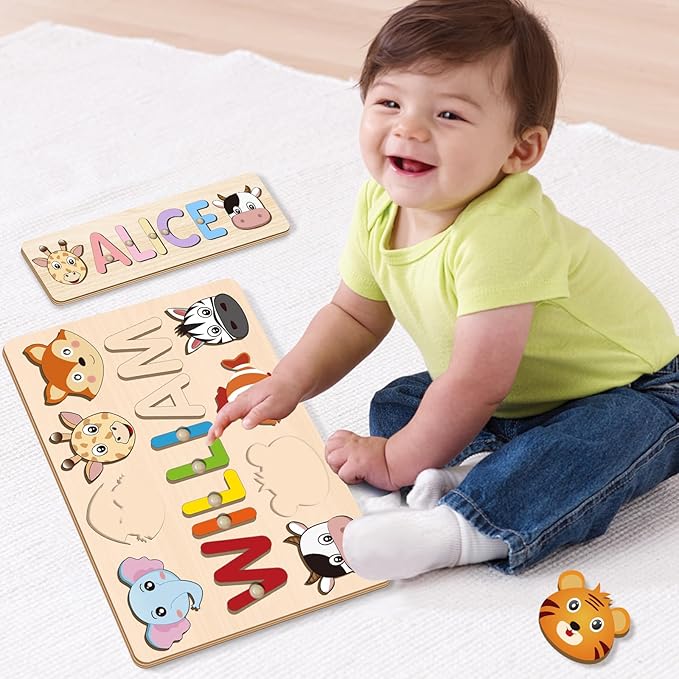 Personalized Name Puzzle for Kids, Wooden Puzzles for Toddlers, One Year Old Girl Birthday Gifts, Custom Baby Easter Gifts, Montessori Toys for 1 Year Old