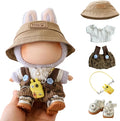 Clothes for Dolls Accessories (No Doll), Cute Outfit Set 5 Pieces Bib Pants for 15 & 17cm Doll Suit, Stylish Dress Up Overalls Doll Clothing Set Replacement with Hat Clothes Shoes Brown