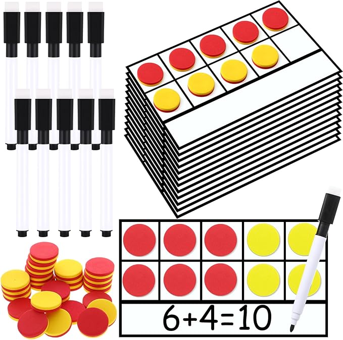 Ireer 12 Sets Magnetic Ten Frame Set, Math Counters Bulk for Classroom Early Math Manipulatives Kit for Home, Kindergarten and Elementary Teachers