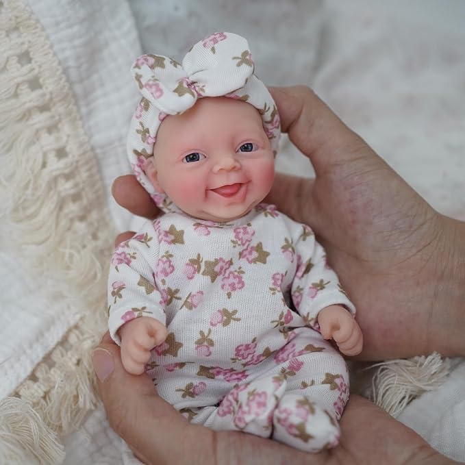 7" Reborn Baby Dolls Girl, Full Silicone Baby Dolls, Realistic Soft Silicone Newborn Baby Doll, Real Life Tiny Baby Doll with Feeding Accessories&Gift Box